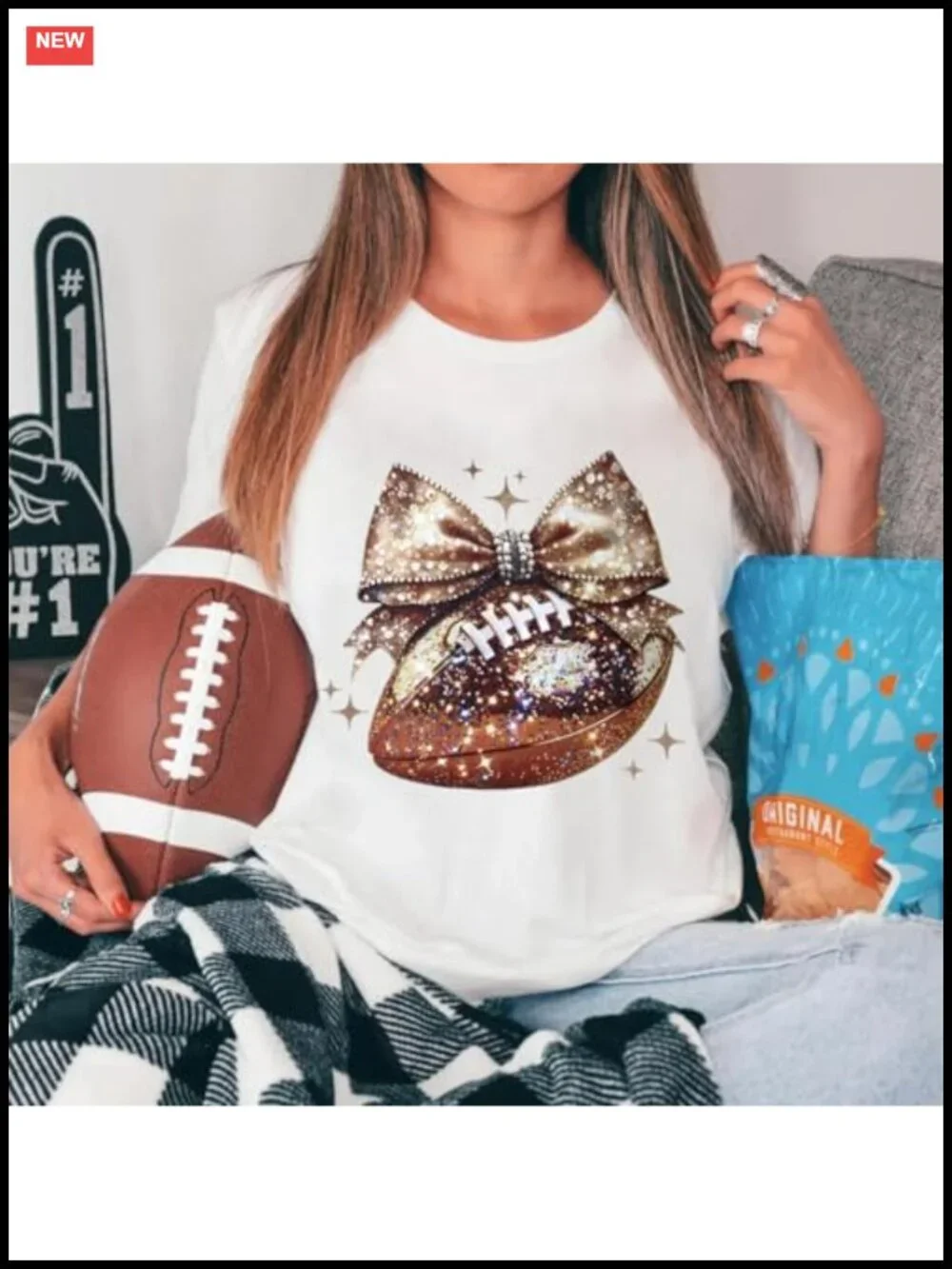 Women's Football Graphic Tee Crewneck Short Sleeve Game Day Shirt Soft Cotton